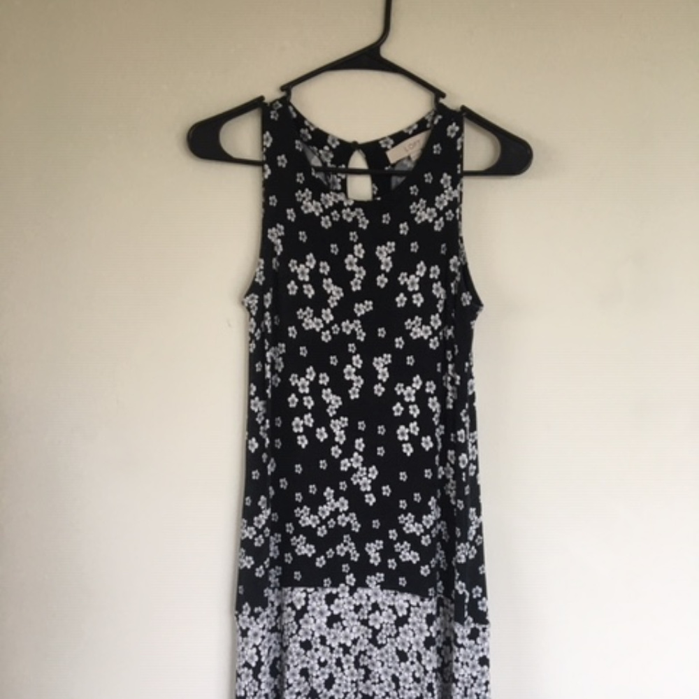 Loft Black and White Floral Swing Dress